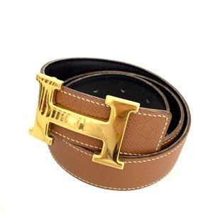 HERMES Constance Gold H Brown Leather Woman Belt